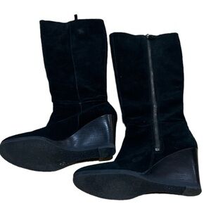 Franco Sarto Black Suede Leather Heeled Wedge Boots Size 6.5